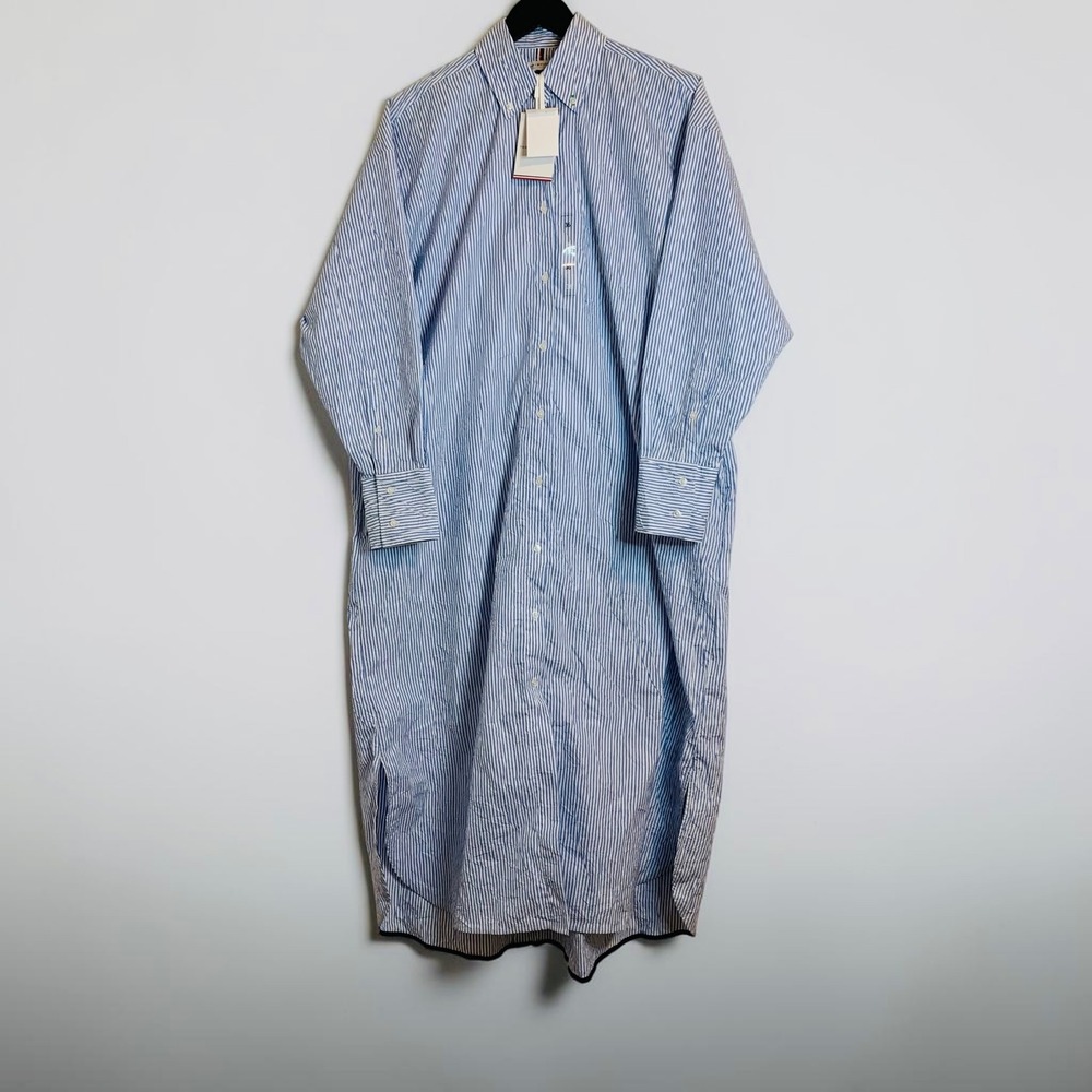 Tommy Hilfiger Oversized Shirt Dress Women 36 (S/M) Blue White Striped Midi Long